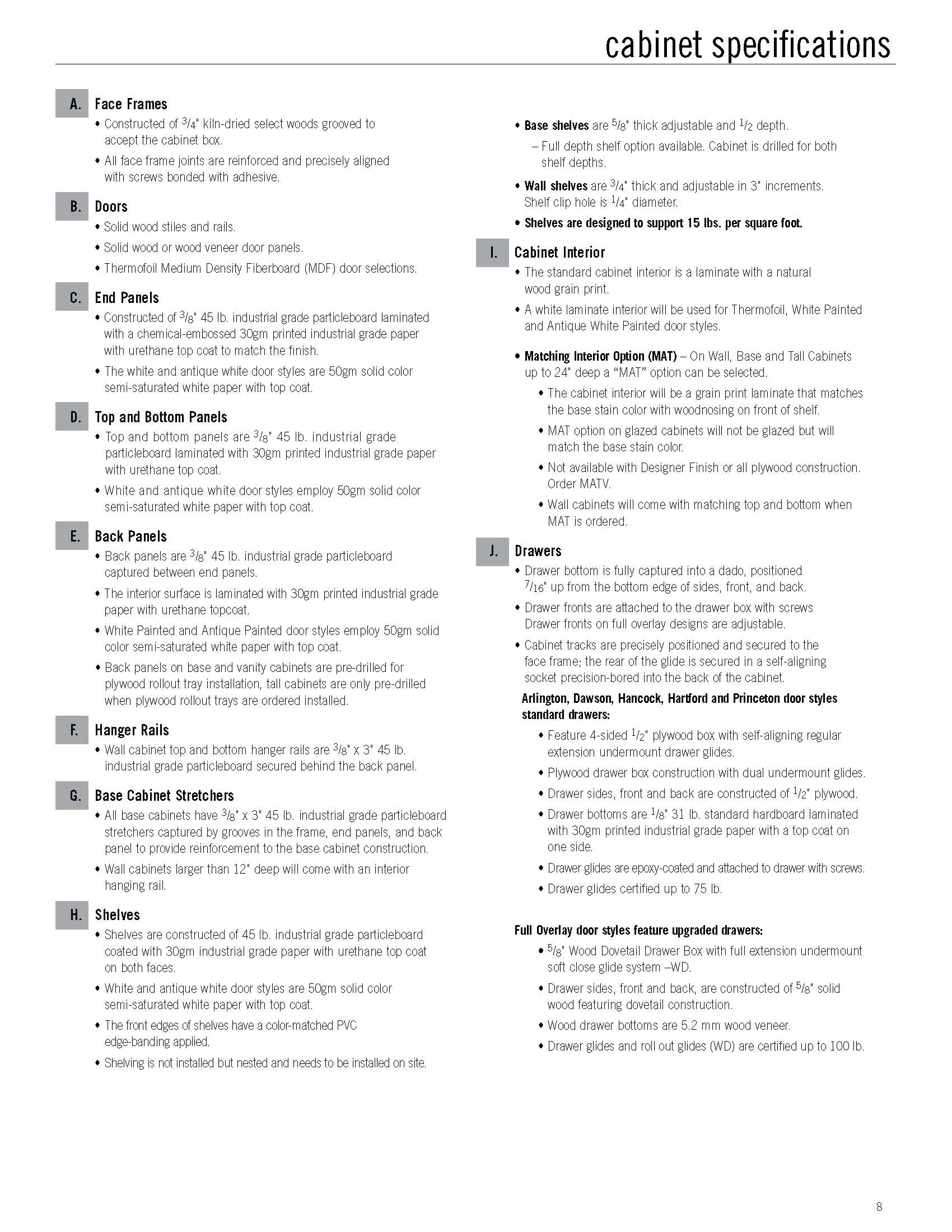 Mid Continent Cabinetry Construction Specs